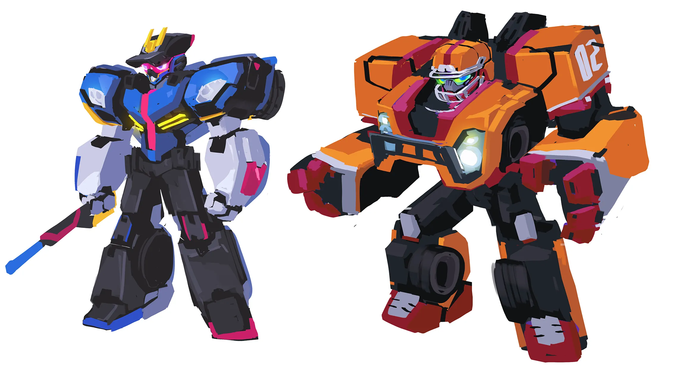 Early designs for Blue Cop and [[Mega Trucker]]